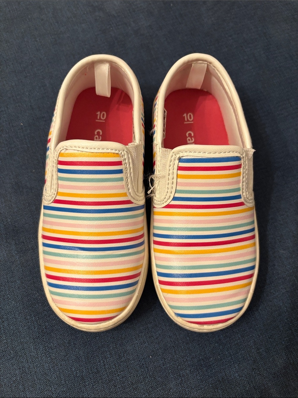 Carter's White Slip-On Kids Sneakers with Rainbow Stripe Pattern